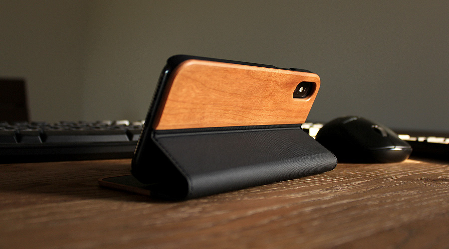 手帳型の木製アイフォンケース、iPhone XS/X専用フリップケース